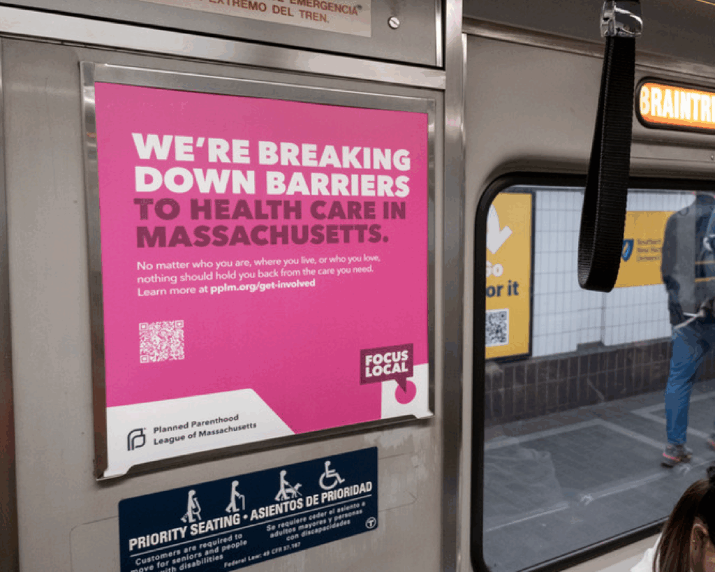 Image of a PPLM ad on the Braintree line of the T in Boston.